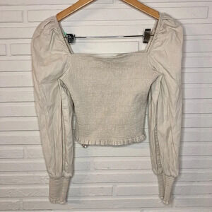 Gianni Bini Neutral Square Neck Smock Long Sleeve Crop Top, Women’s Size Medium